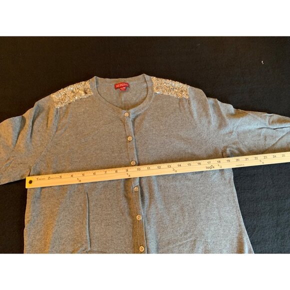 Merona Womens Size XXLarge Grey Cardigan With Sequin Shoulders - Picture 7 of 10